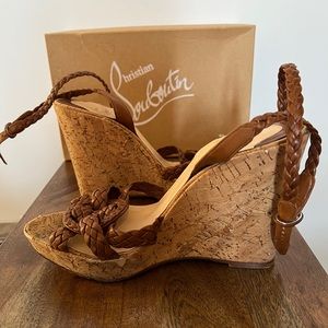 Christian Louboutin Strappy Cork Wedge Sandals 9.5